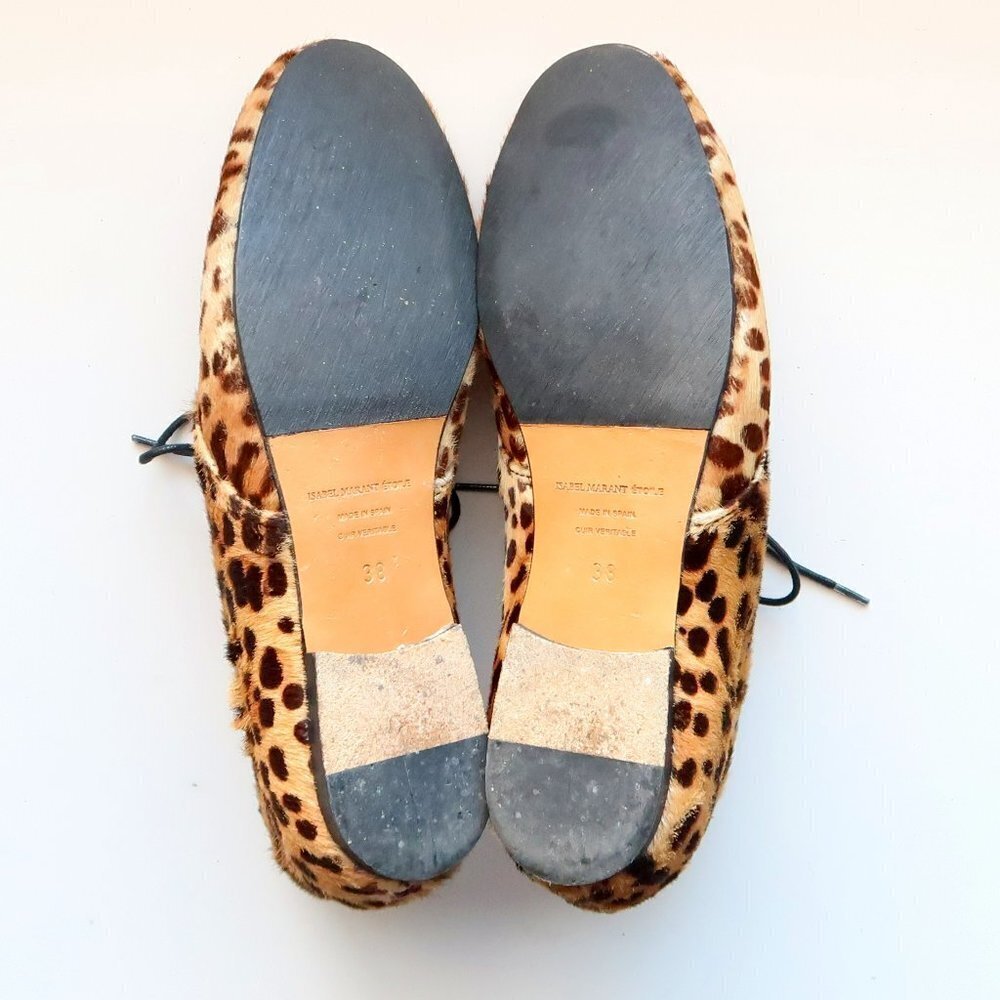 Isabel Marant Etoile Leopard Cheetah Calf Hair Lace-up Ankle Boots Booties 7.5 - Picture 7 of 16